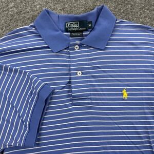 Polo Ralph Lauren Shirt Medium Blue Striped Short Sleeve Polo Pima Cotton‎ Men's